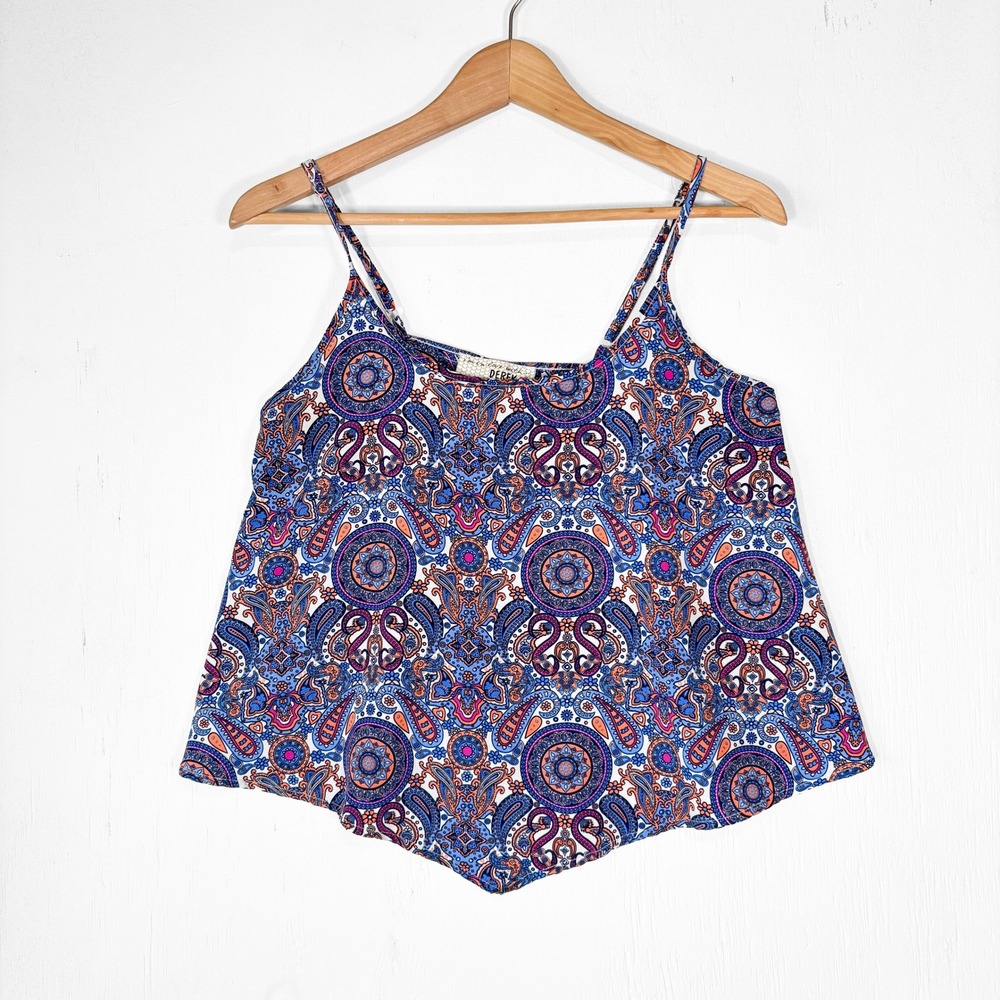 Blue Paisley Boho Handkerchief Hem Camisole Top Womens M I'm With Derek Festival